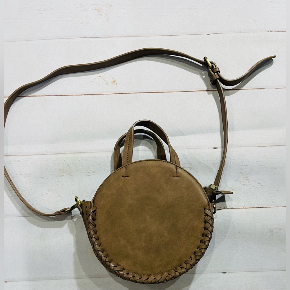 Altar’d State Crossbody Handbag Canteen Circle Round Whipstitch Brown